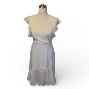 Altard State White Flutter Sleeve Midi Dress Sparkle Sheer Overlay Size Small